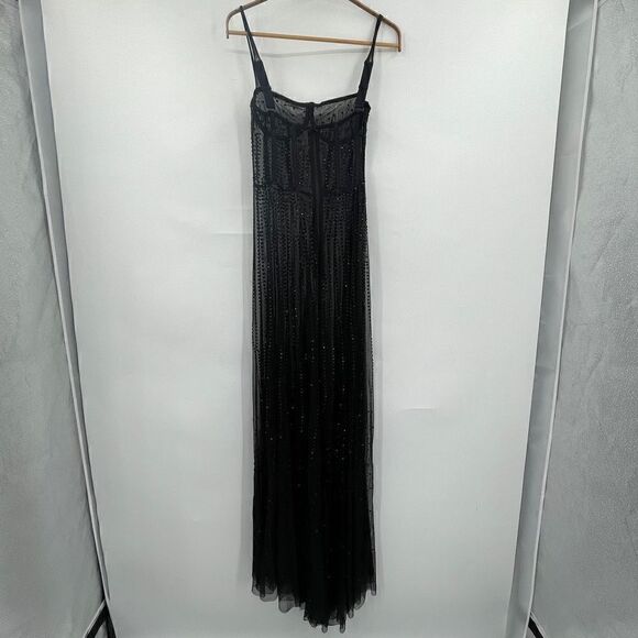 KIKIRIKI MESH BEADED SEQUINS SPAGHETTI STRAP LONG MAXI DRESS SIZE: M GOTTI PARTY - Picture 6 of 9